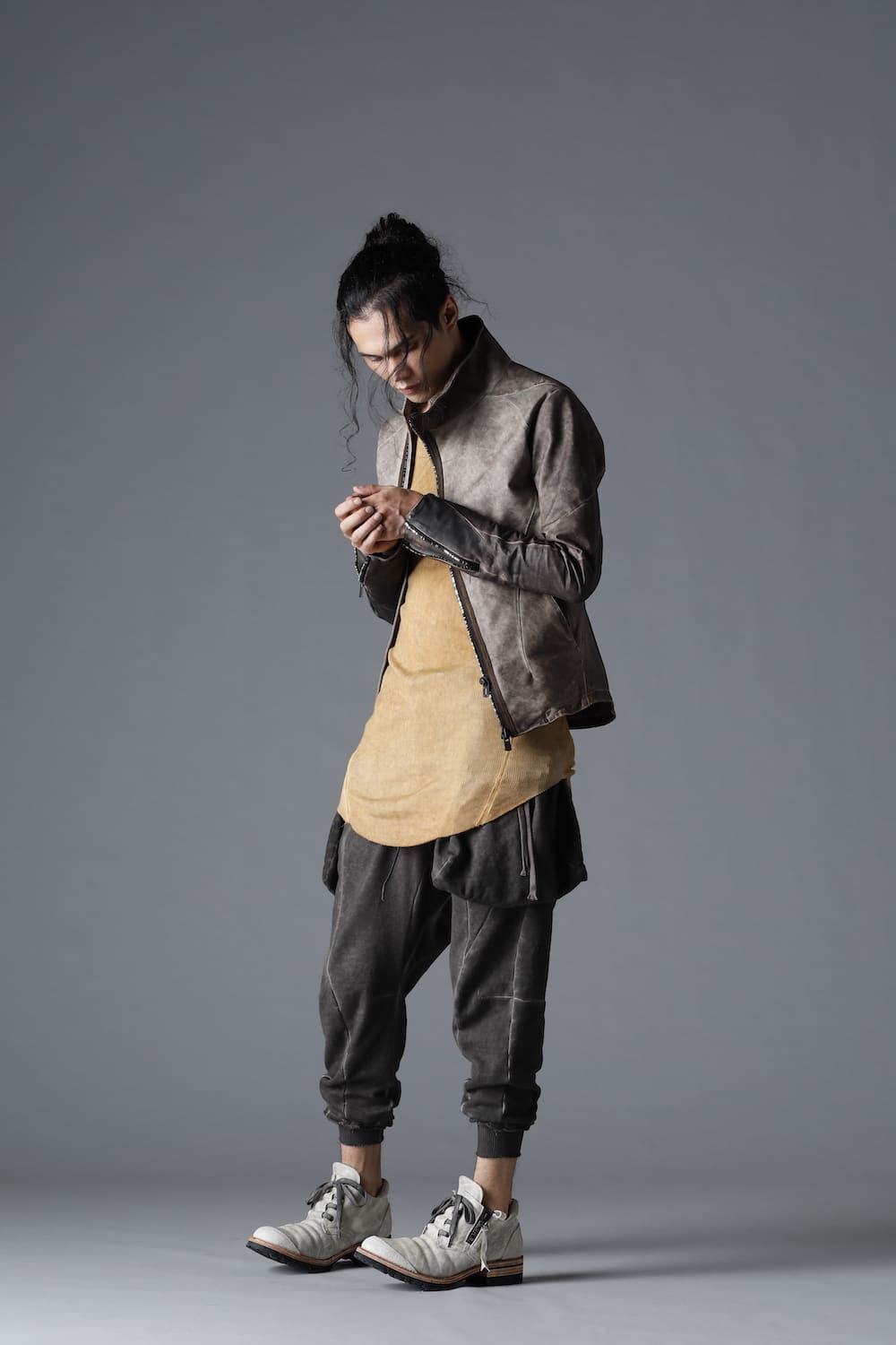 Cold Dyed Horse Leather High Neck Jacket  Charcoal