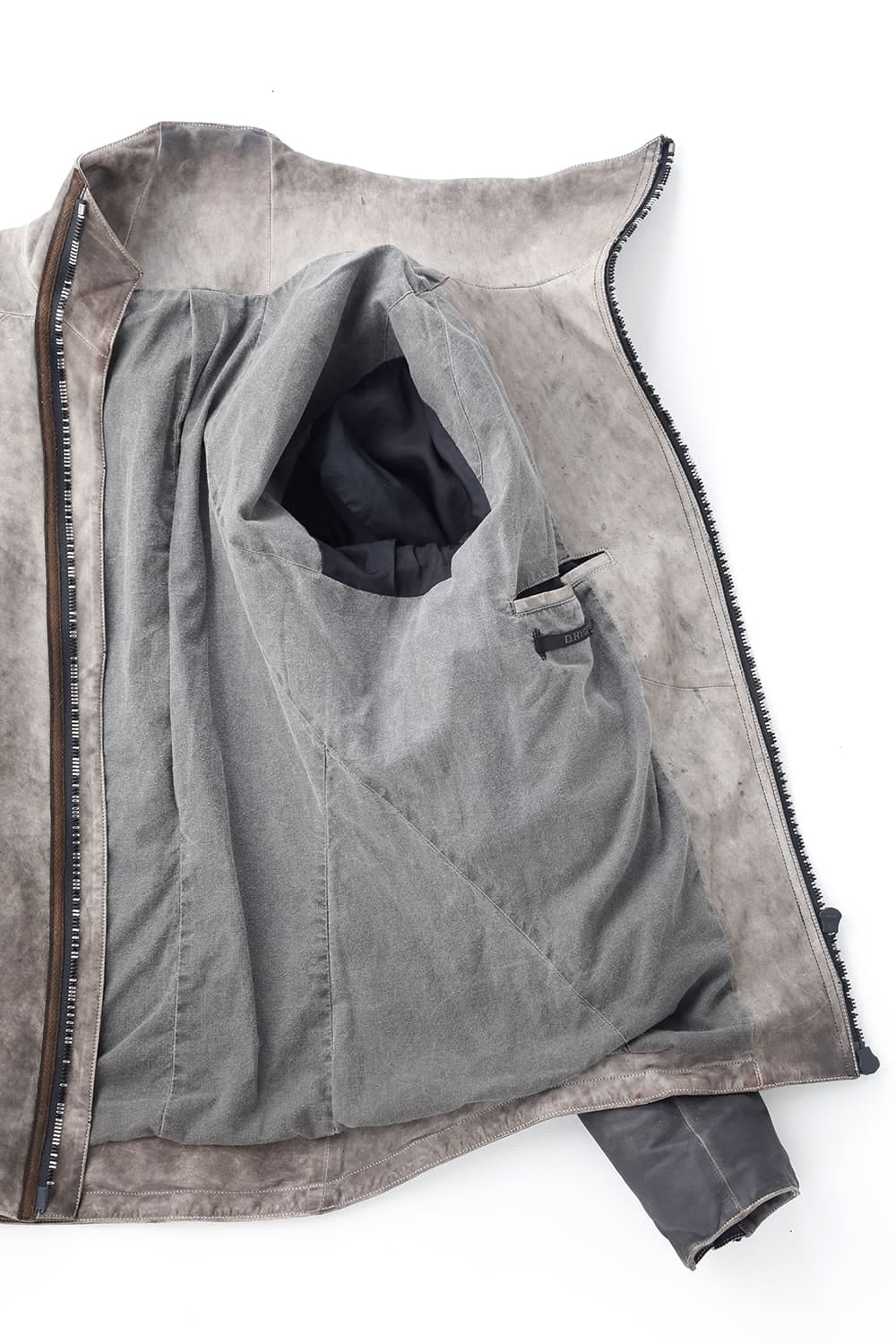 Cold Dyed Horse Leather High Neck Jacket  Charcoal