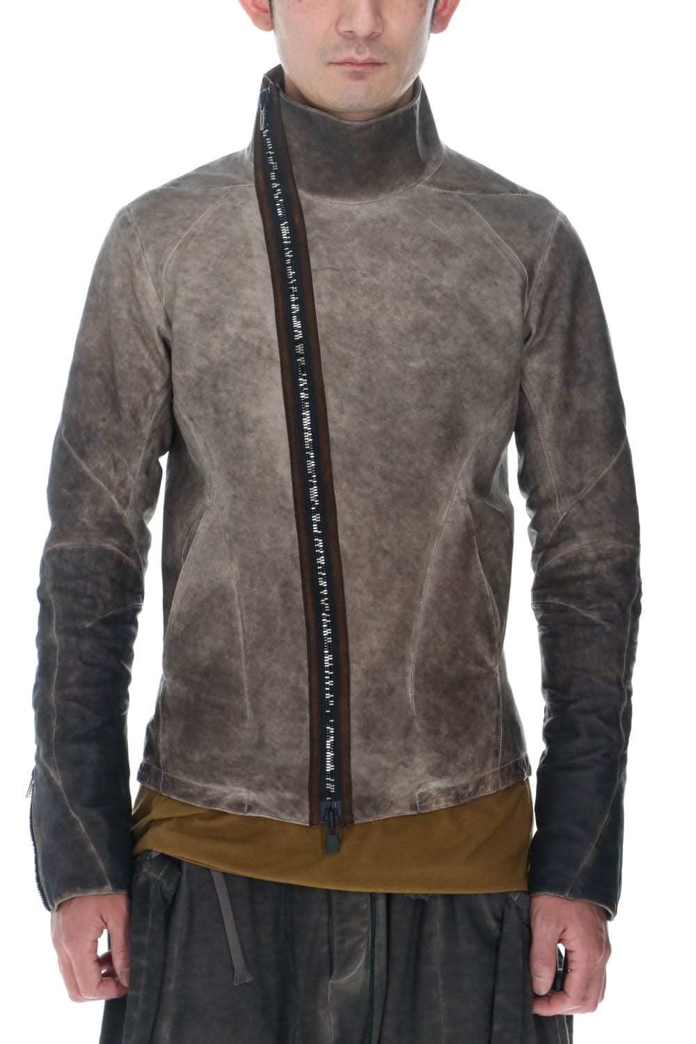 Cold Dyed Horse Leather High Neck Jacket  Charcoal