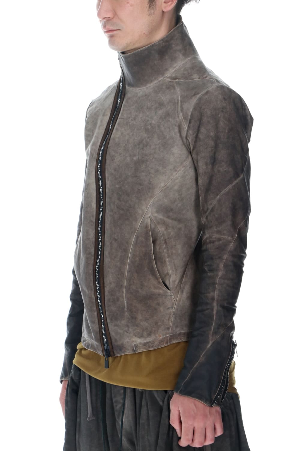 Cold Dyed Horse Leather High Neck Jacket  Charcoal