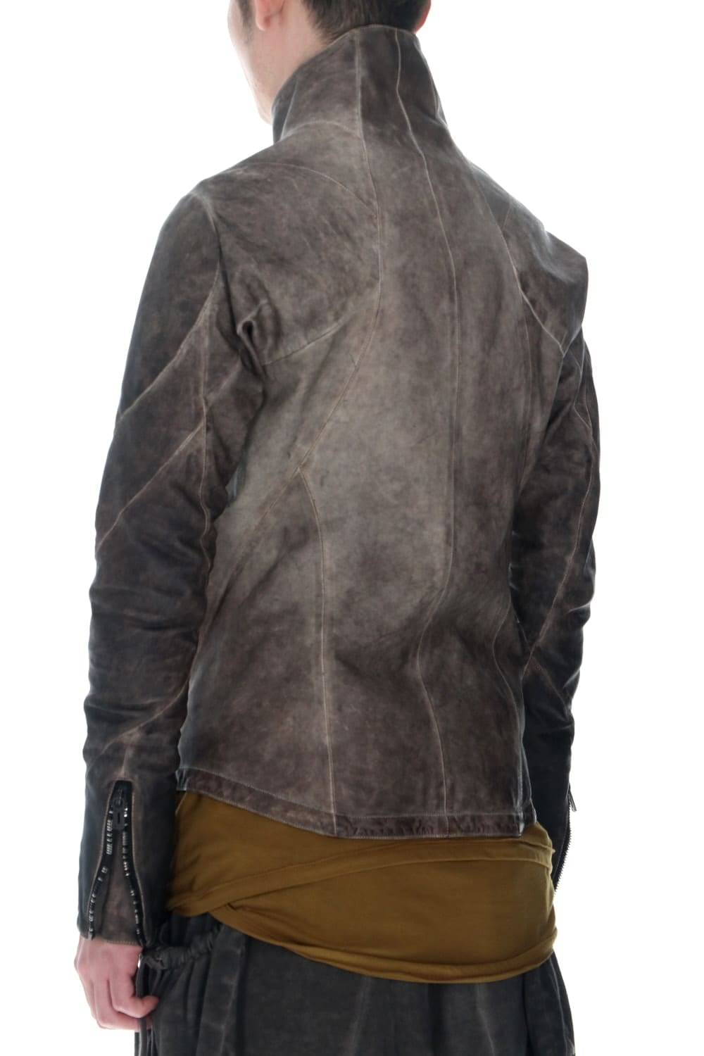 Cold Dyed Horse Leather High Neck Jacket  Charcoal