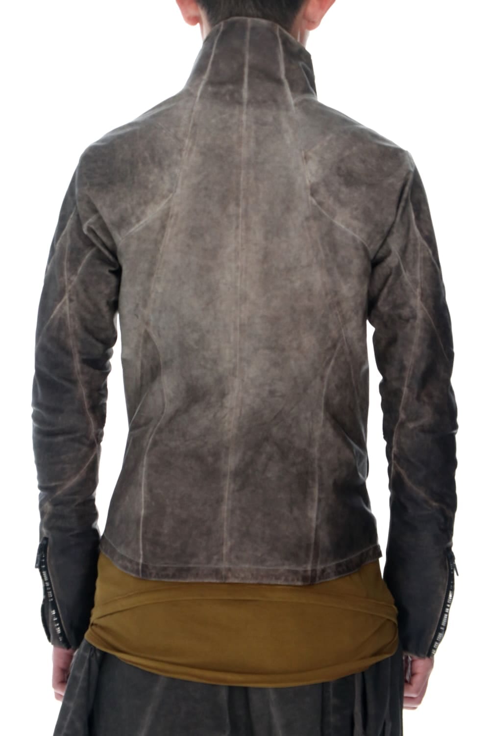 Cold Dyed Horse Leather High Neck Jacket  Charcoal