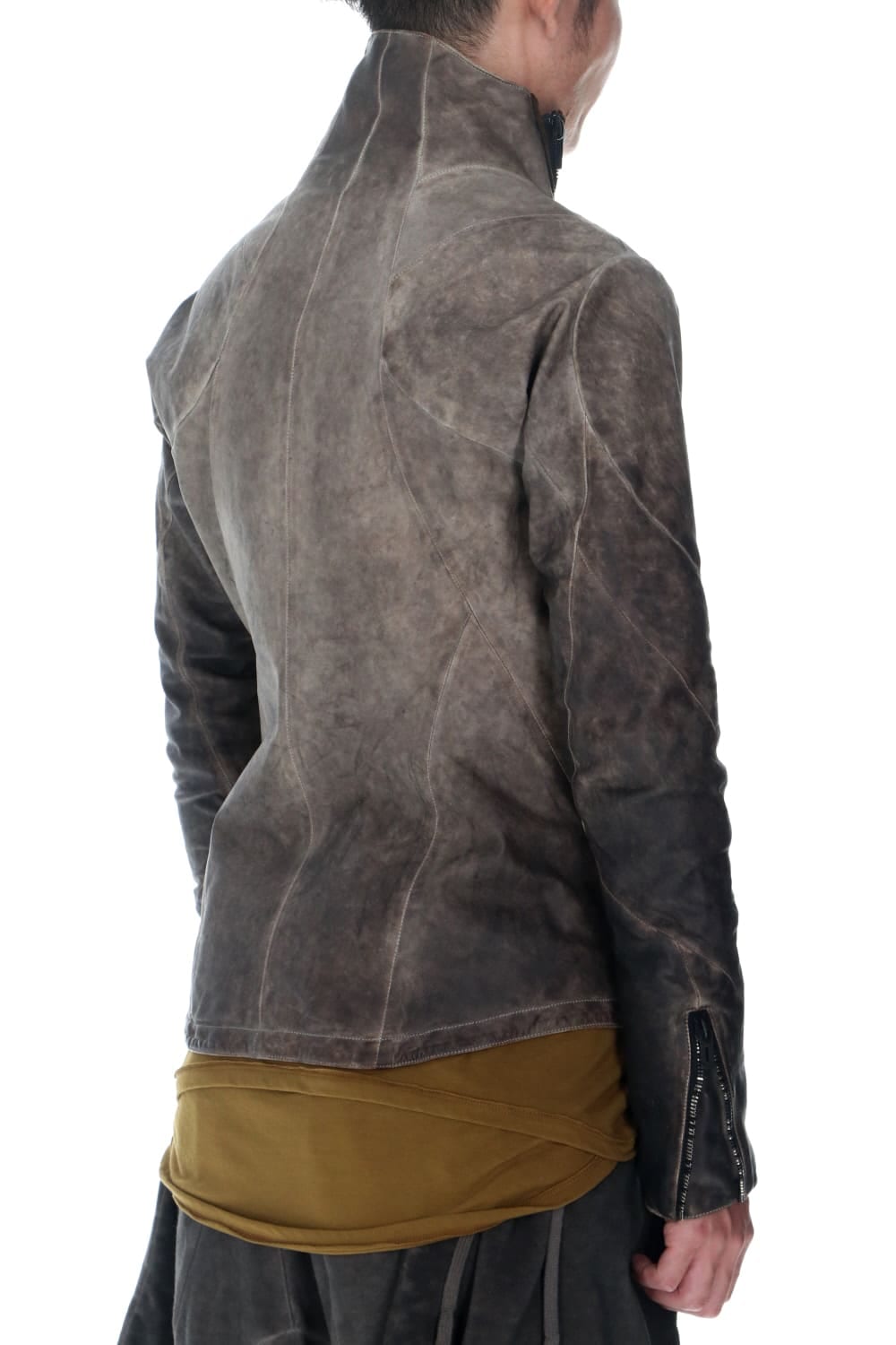 Cold Dyed Horse Leather High Neck Jacket  Charcoal