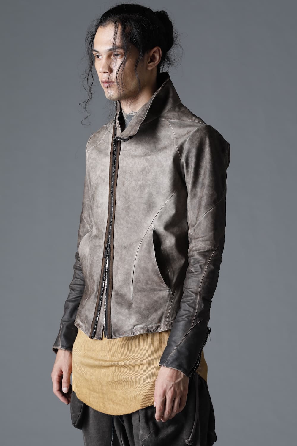 Cold Dyed Horse Leather High Neck Jacket  Charcoal