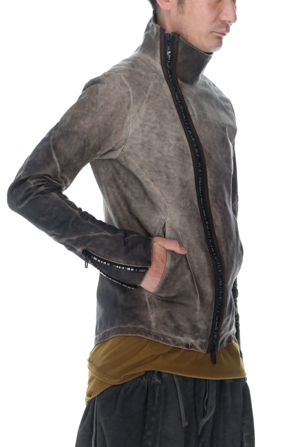 Cold Dyed Horse Leather High Neck Jacket  Charcoal