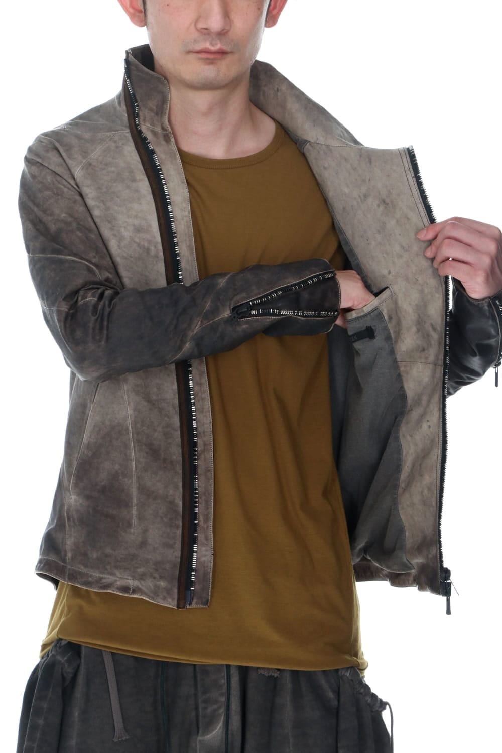 Cold Dyed Horse Leather High Neck Jacket  Charcoal