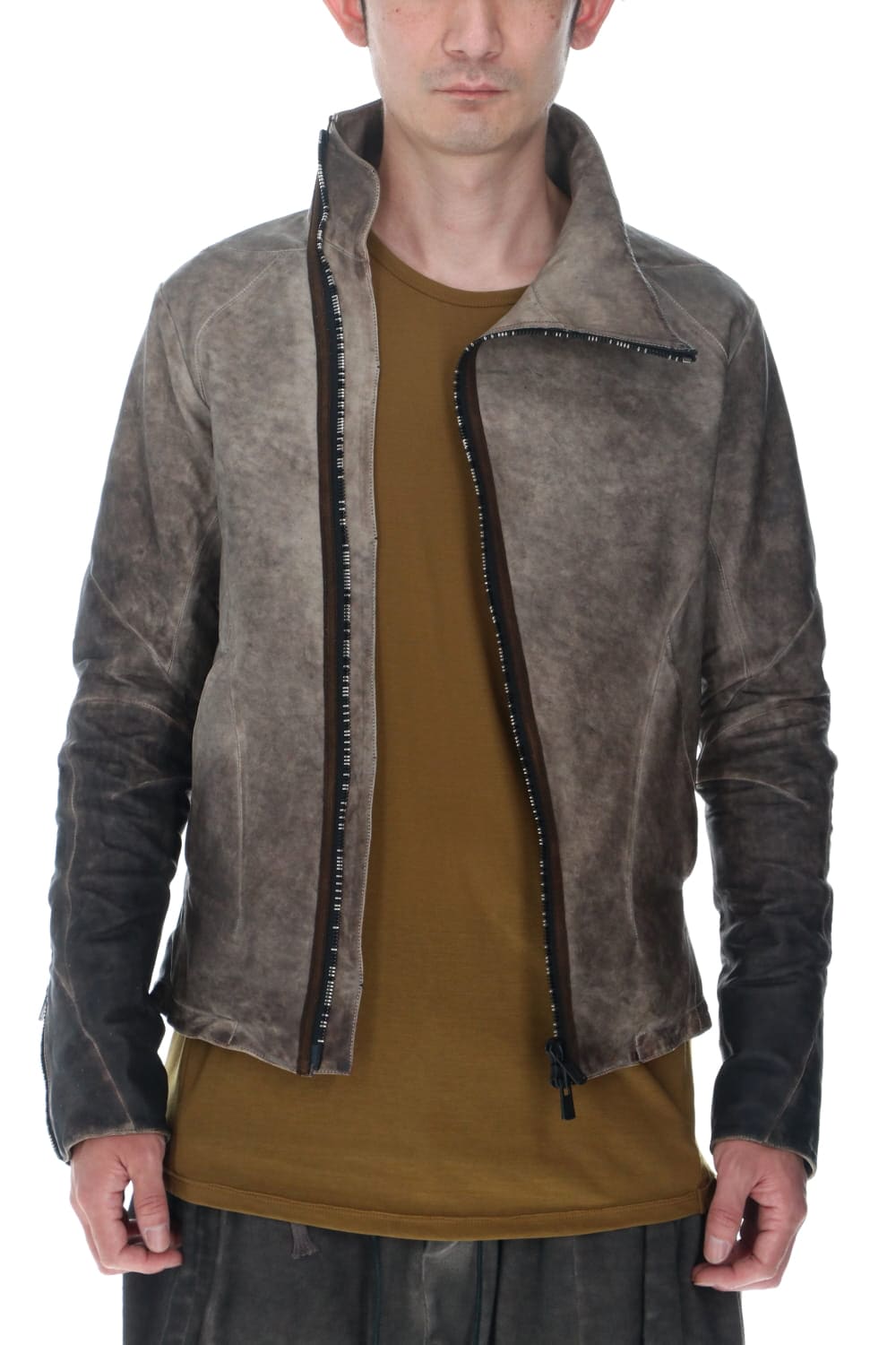 Cold Dyed Horse Leather High Neck Jacket  Charcoal