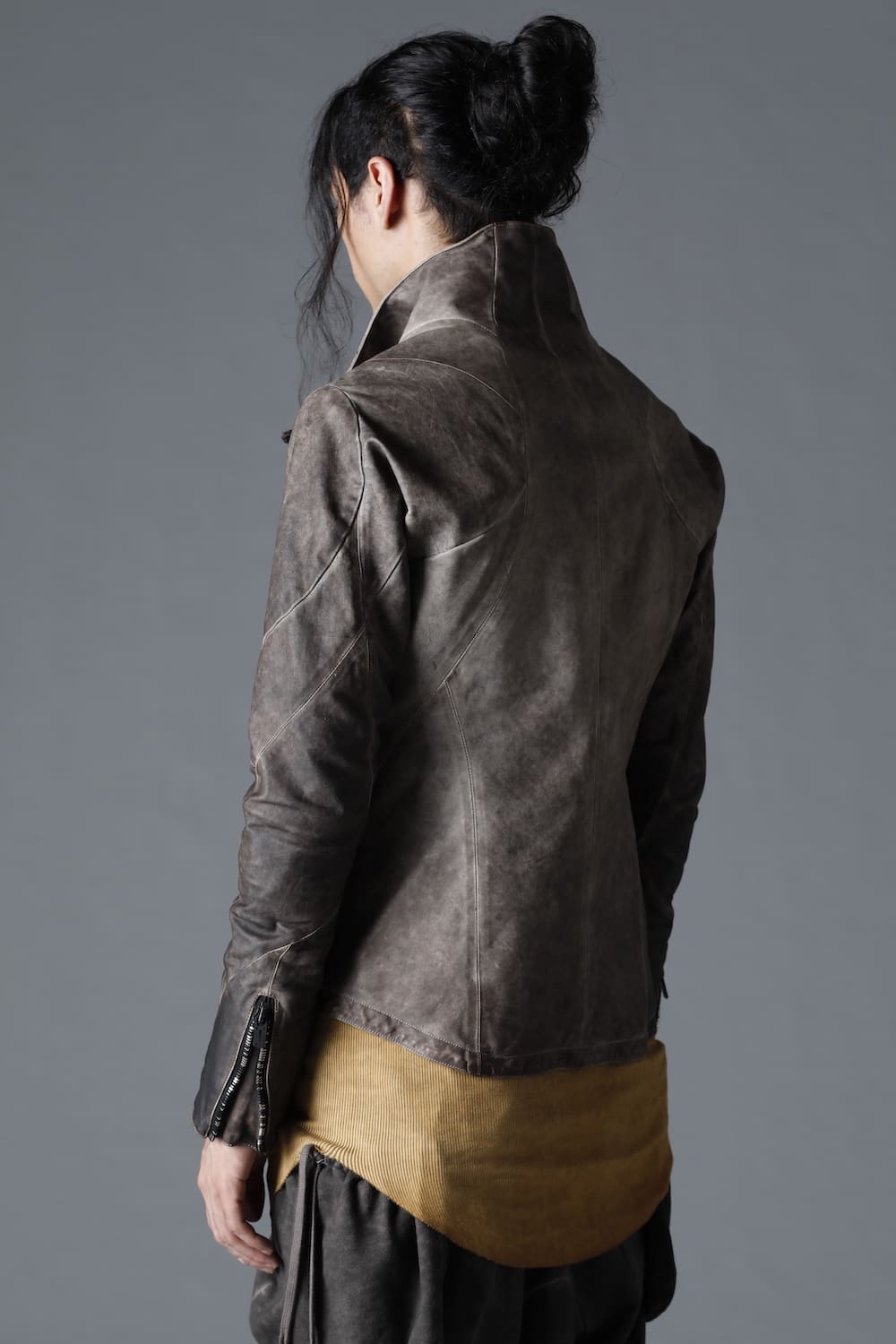 Cold Dyed Horse Leather High Neck Jacket  Charcoal