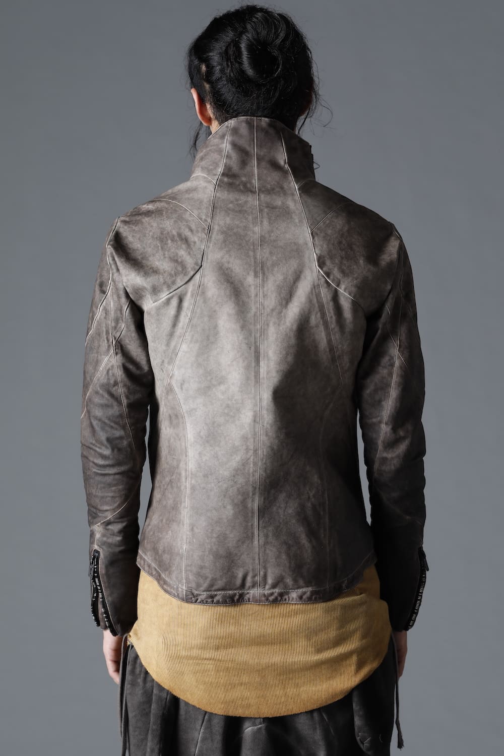 Cold Dyed Horse Leather High Neck Jacket  Charcoal