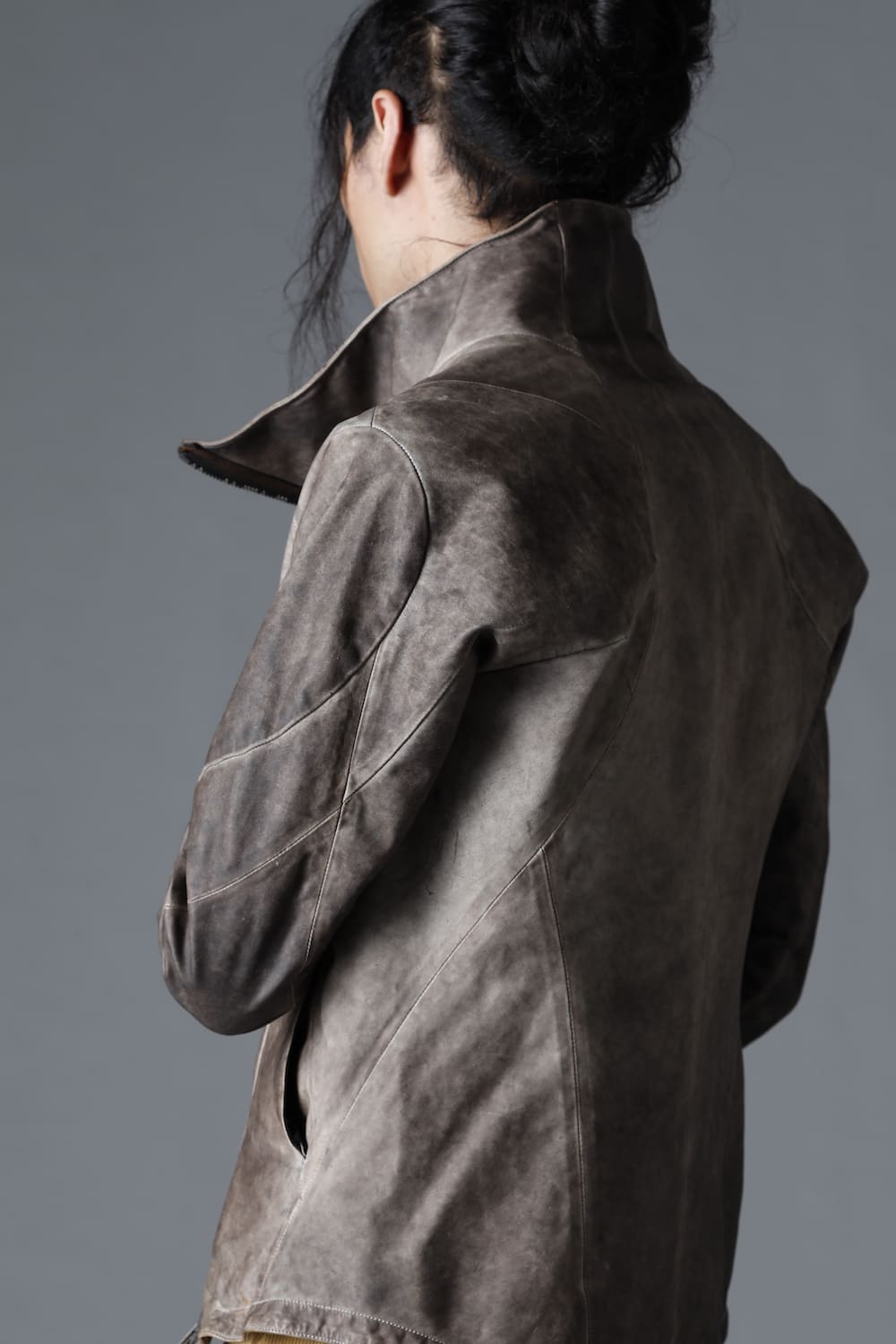 Cold Dyed Horse Leather High Neck Jacket  Charcoal