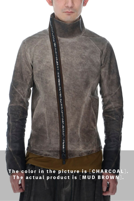 Cold Dyed Horse Leather High Neck Jacket  Mud Brown