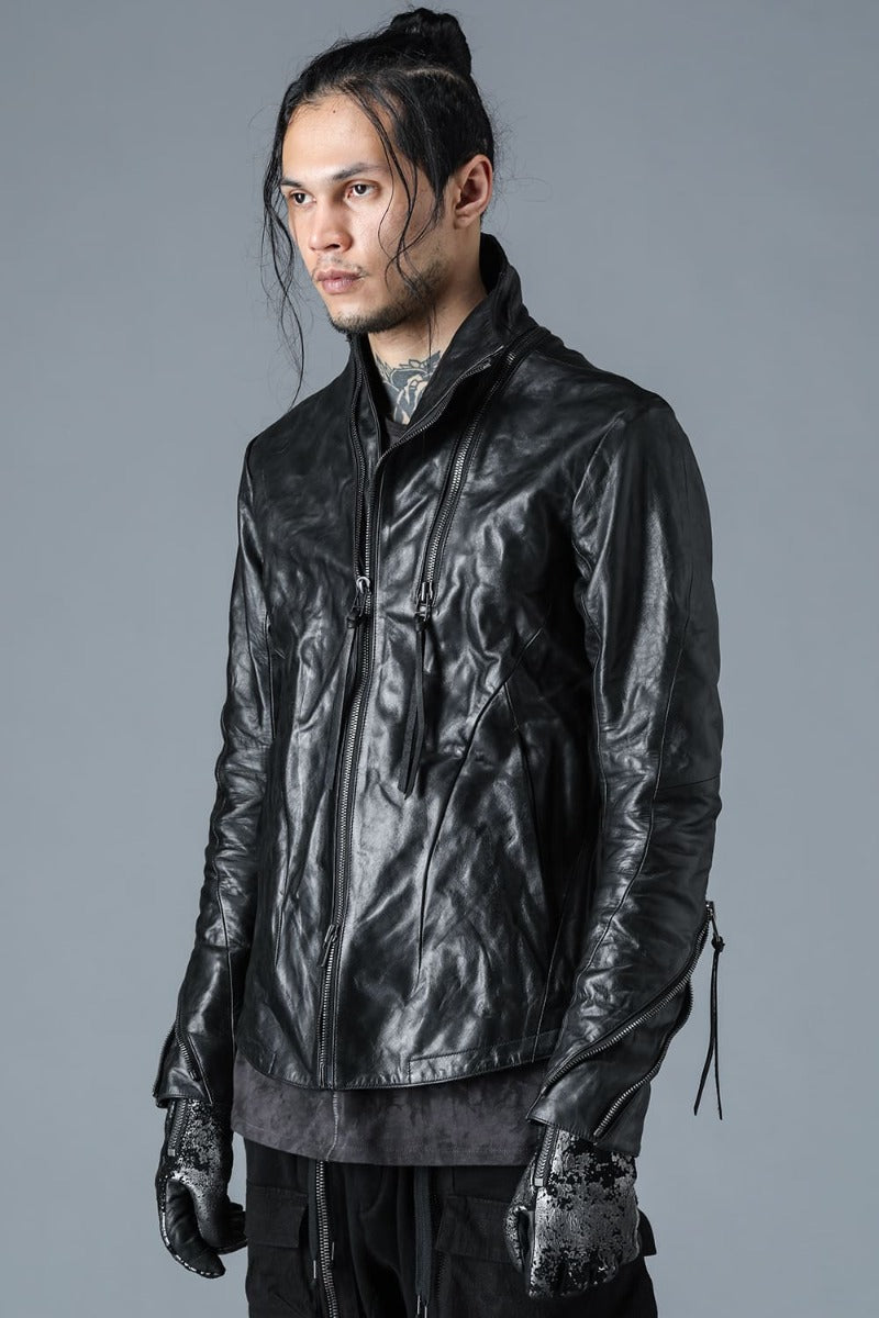 Horse Leather High-Neck Jacket Black