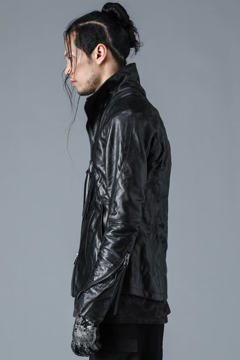 Horse Leather High-Neck Jacket Black