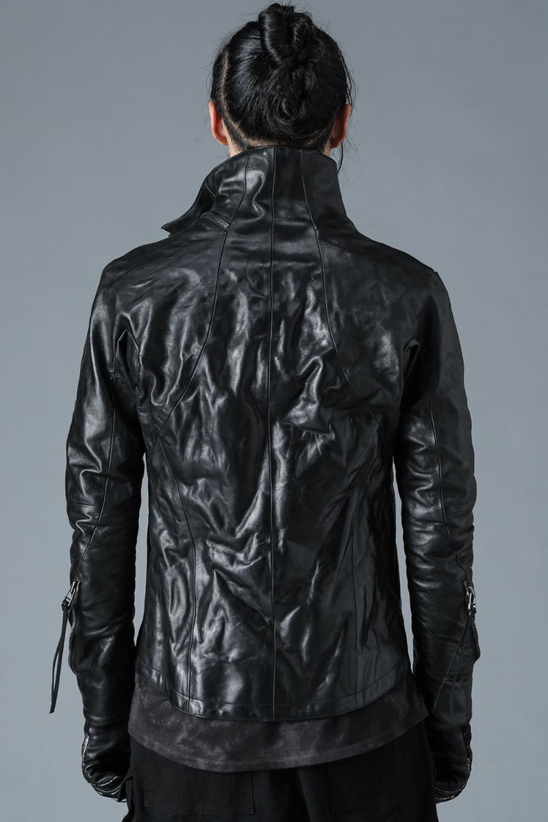 Horse Leather High-Neck Jacket Black