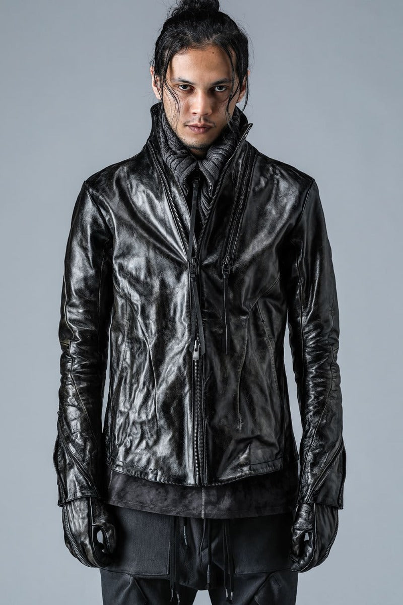 Horse Leather High-Neck Jacket Black