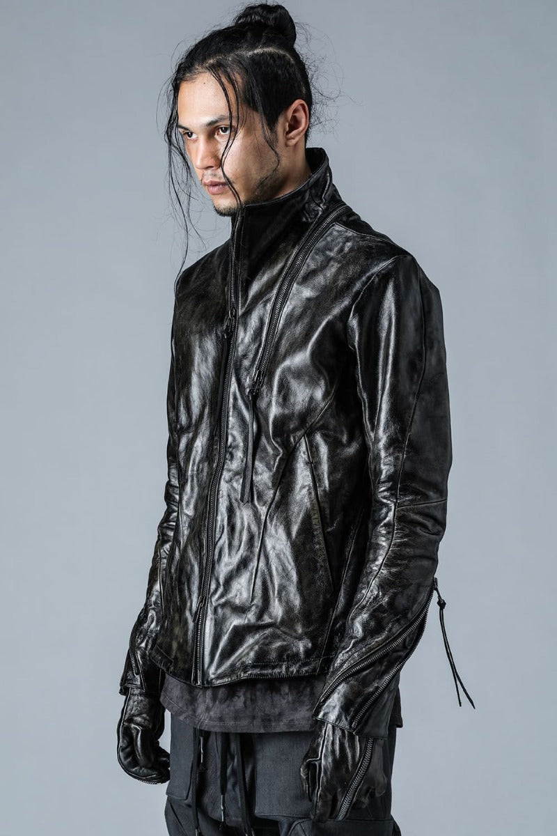 Horse Leather High-Neck Jacket Black