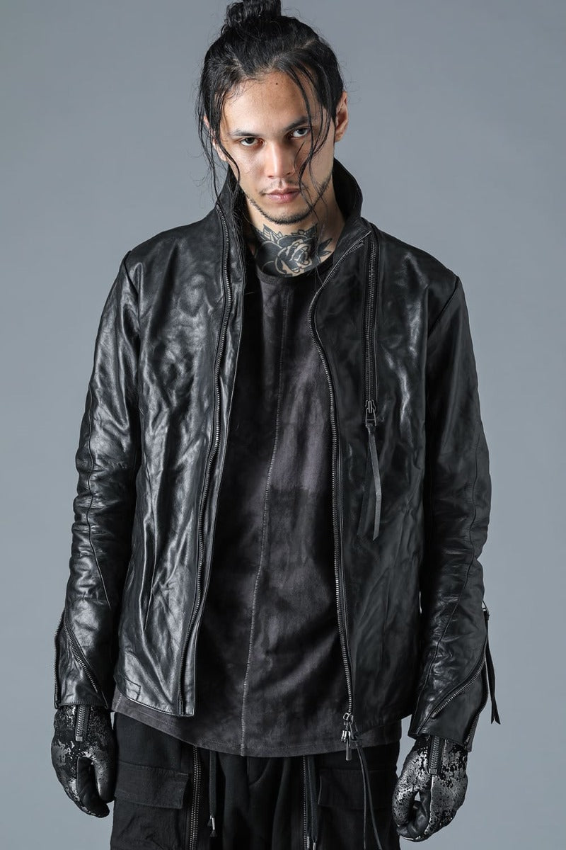 Horse Leather High-Neck Jacket Black