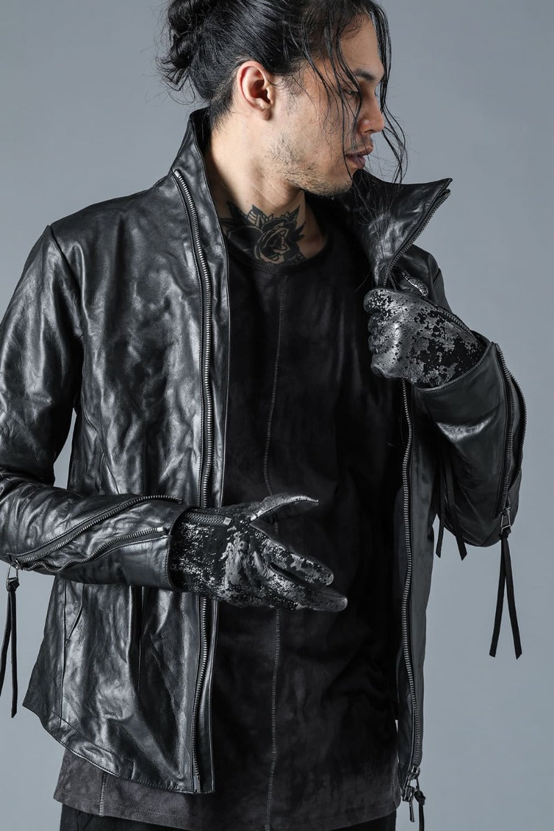 Horse Leather High-Neck Jacket Black