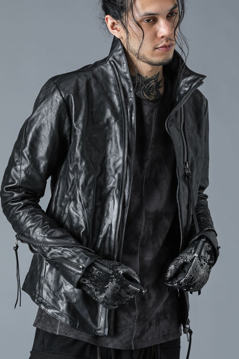 Horse Leather High-Neck Jacket Black