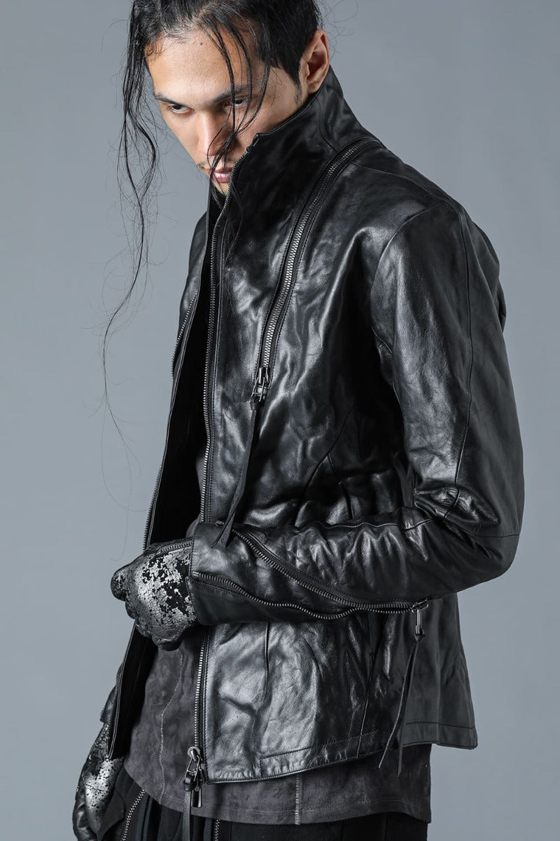 Horse Leather High-Neck Jacket Black