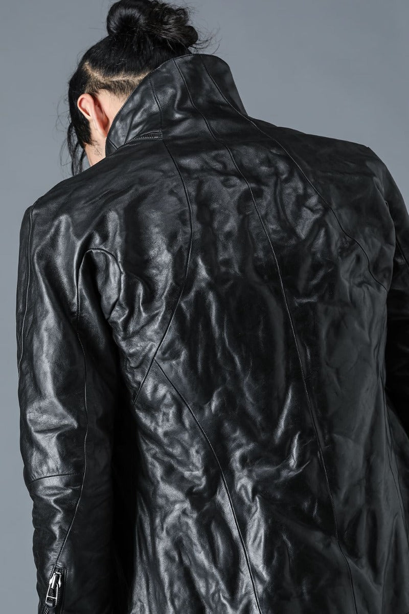 Horse Leather High-Neck Jacket Black