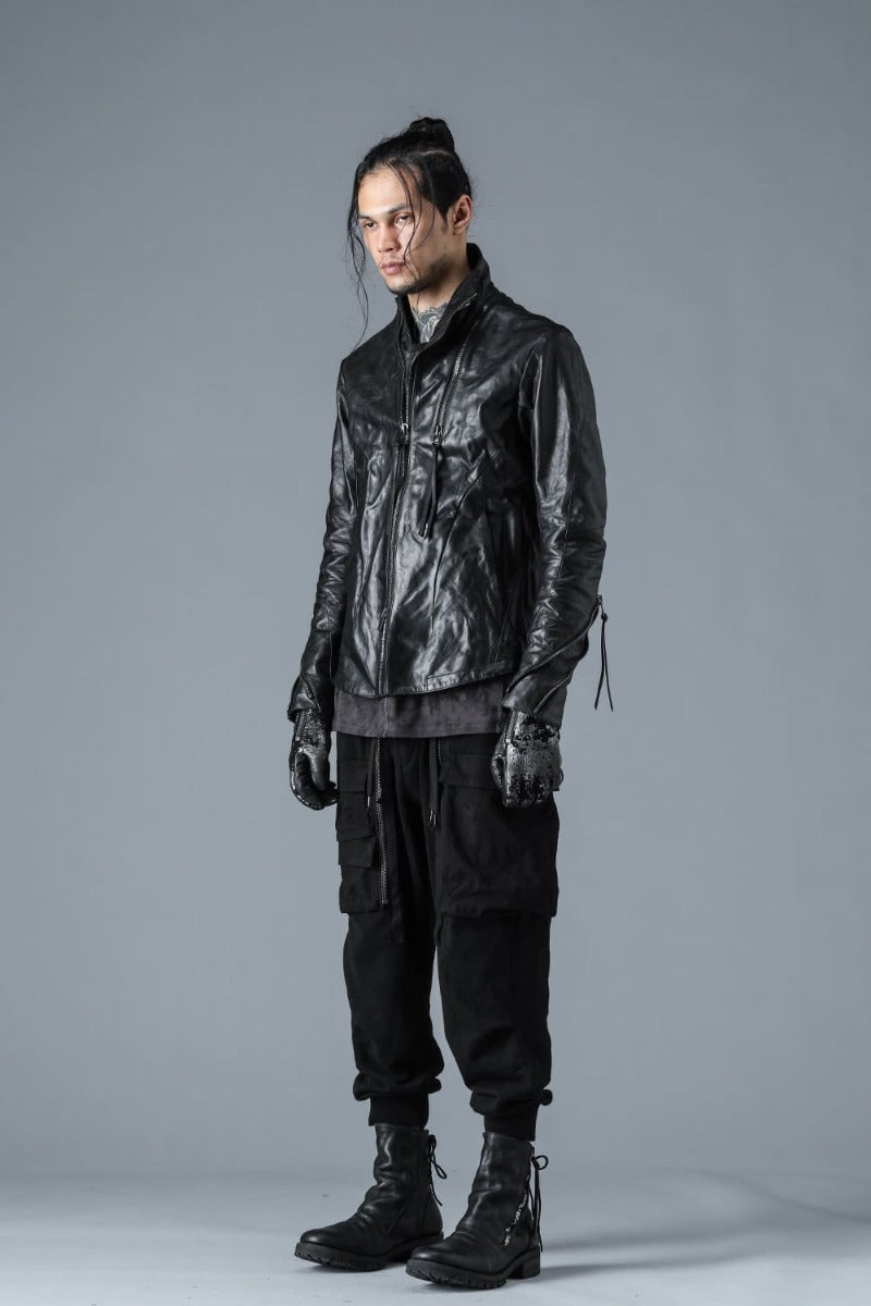 Horse Leather High-Neck Jacket Black