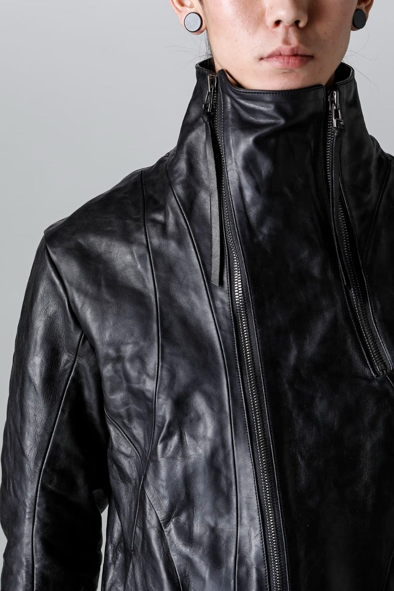ホースレザーハイネックレザージャケット ブラック