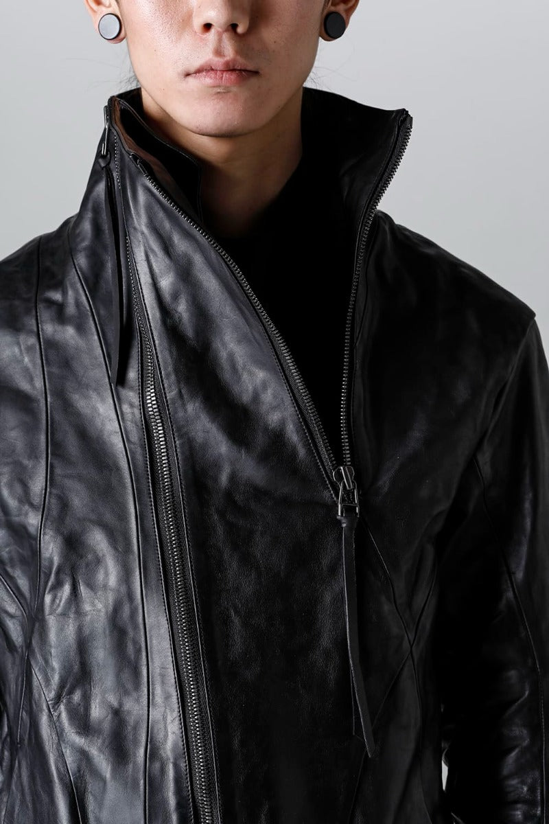ホースレザーハイネックレザージャケット ブラック