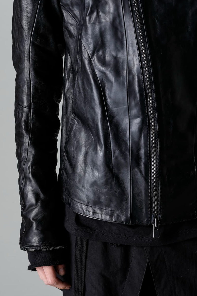 ホースレザーハイネックレザージャケット ブラック