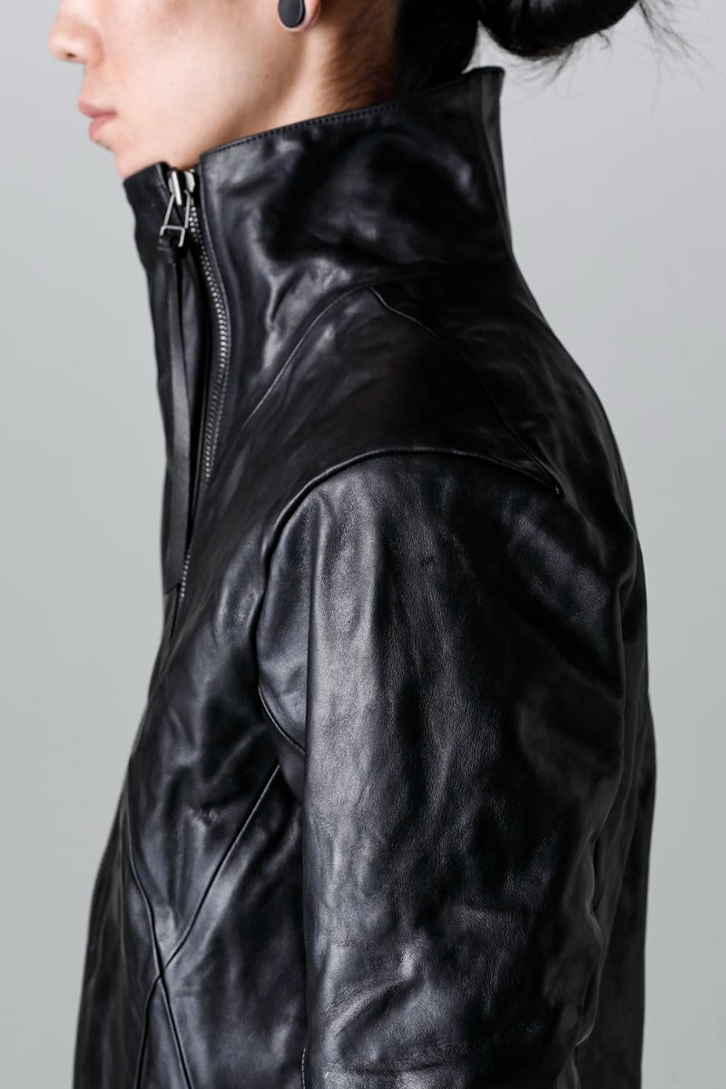 ホースレザーハイネックレザージャケット ブラック