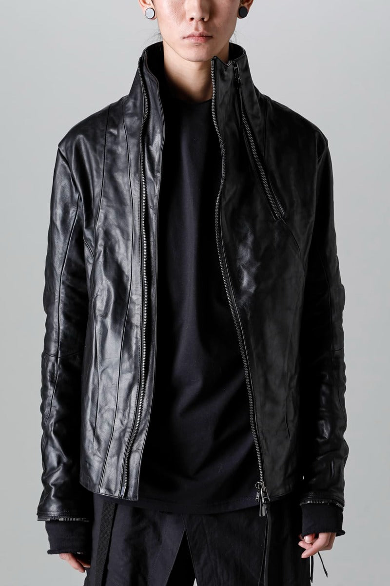 ホースレザーハイネックレザージャケット ブラック