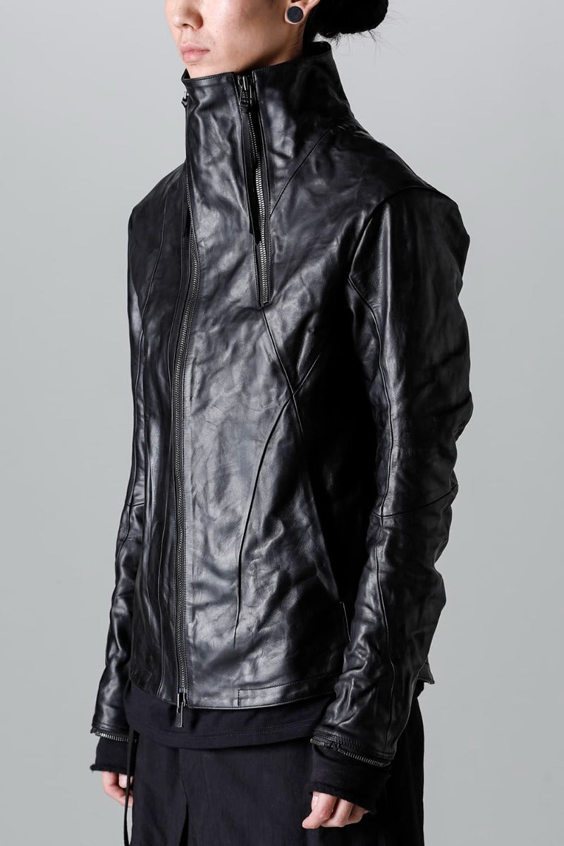 ホースレザーハイネックレザージャケット ブラック