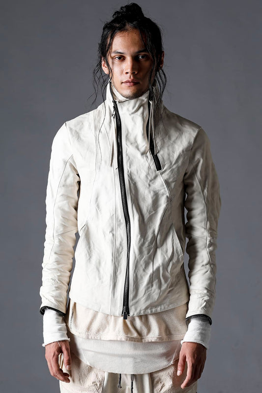 Horse Leather High Neck Leather Jacket Bone White