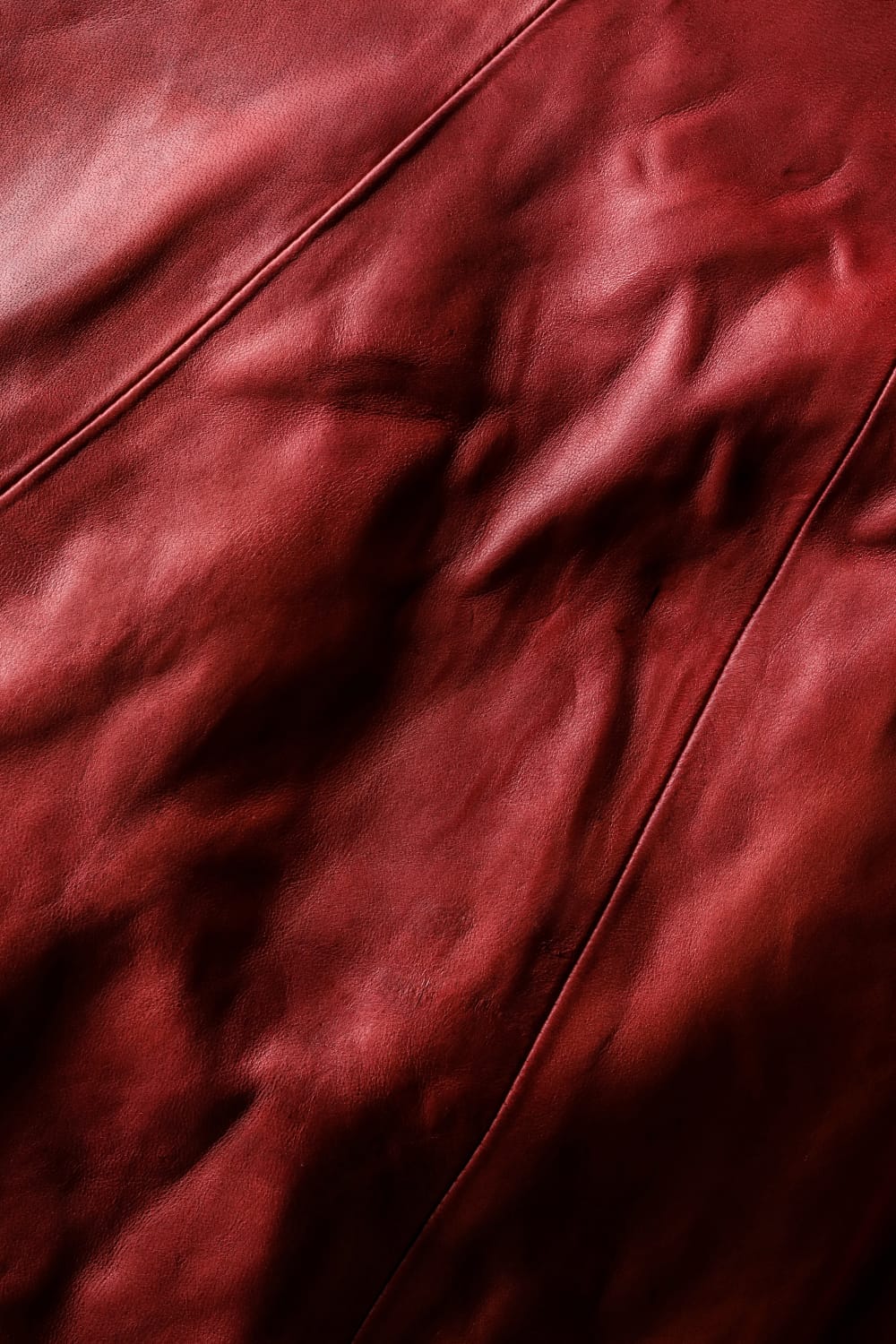 Horse Leather Dual Zip High Neck Jacket Red