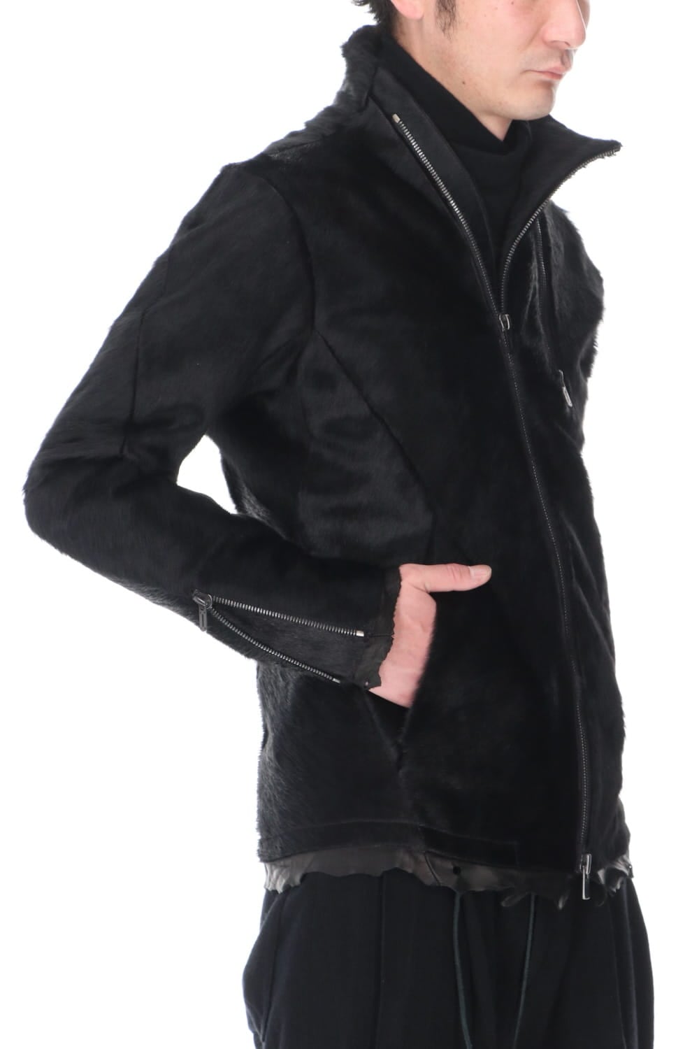 Hair Pony Leather High-Neck Jacket