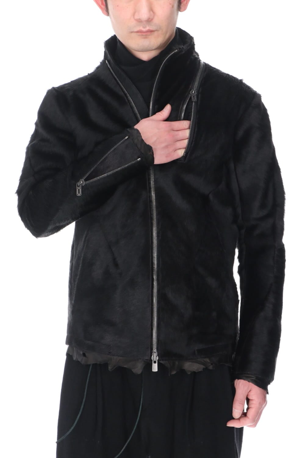 Hair Pony Leather High-Neck Jacket