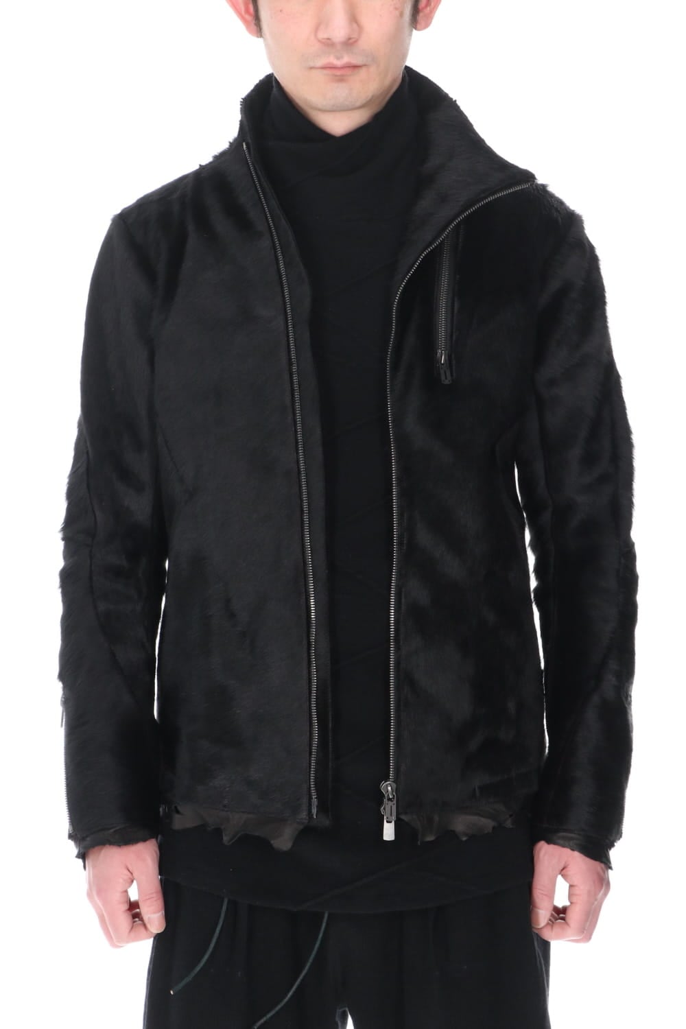 Hair Pony Leather High-Neck Jacket