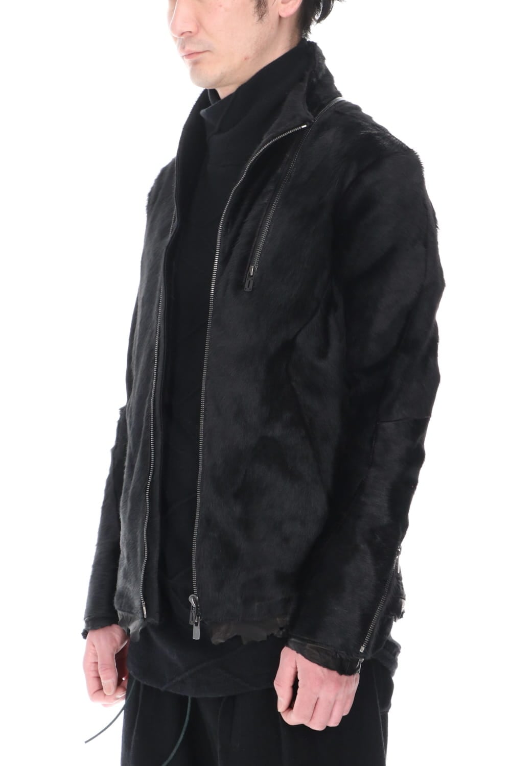 Hair Pony Leather High-Neck Jacket