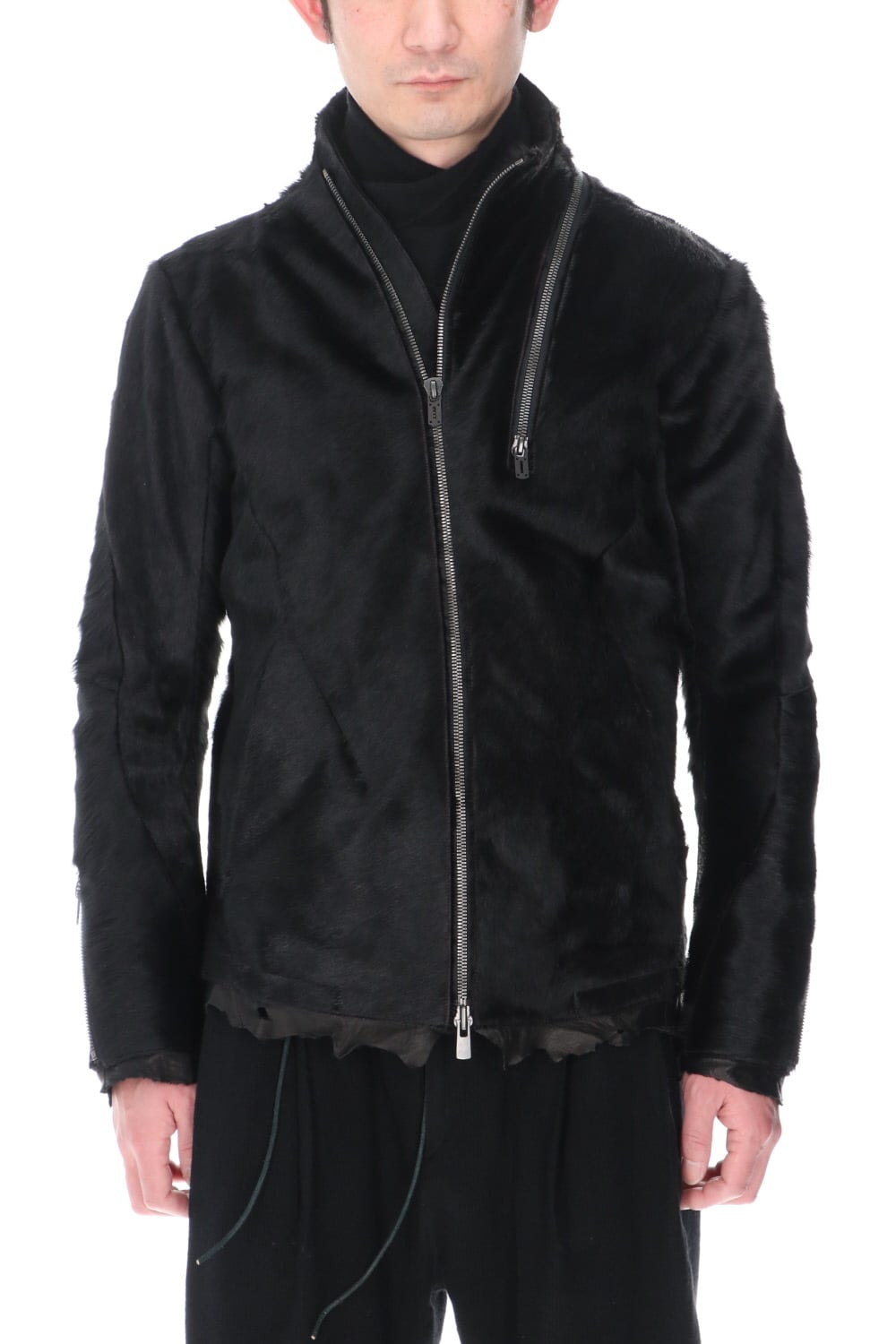 Hair Pony Leather High-Neck Jacket