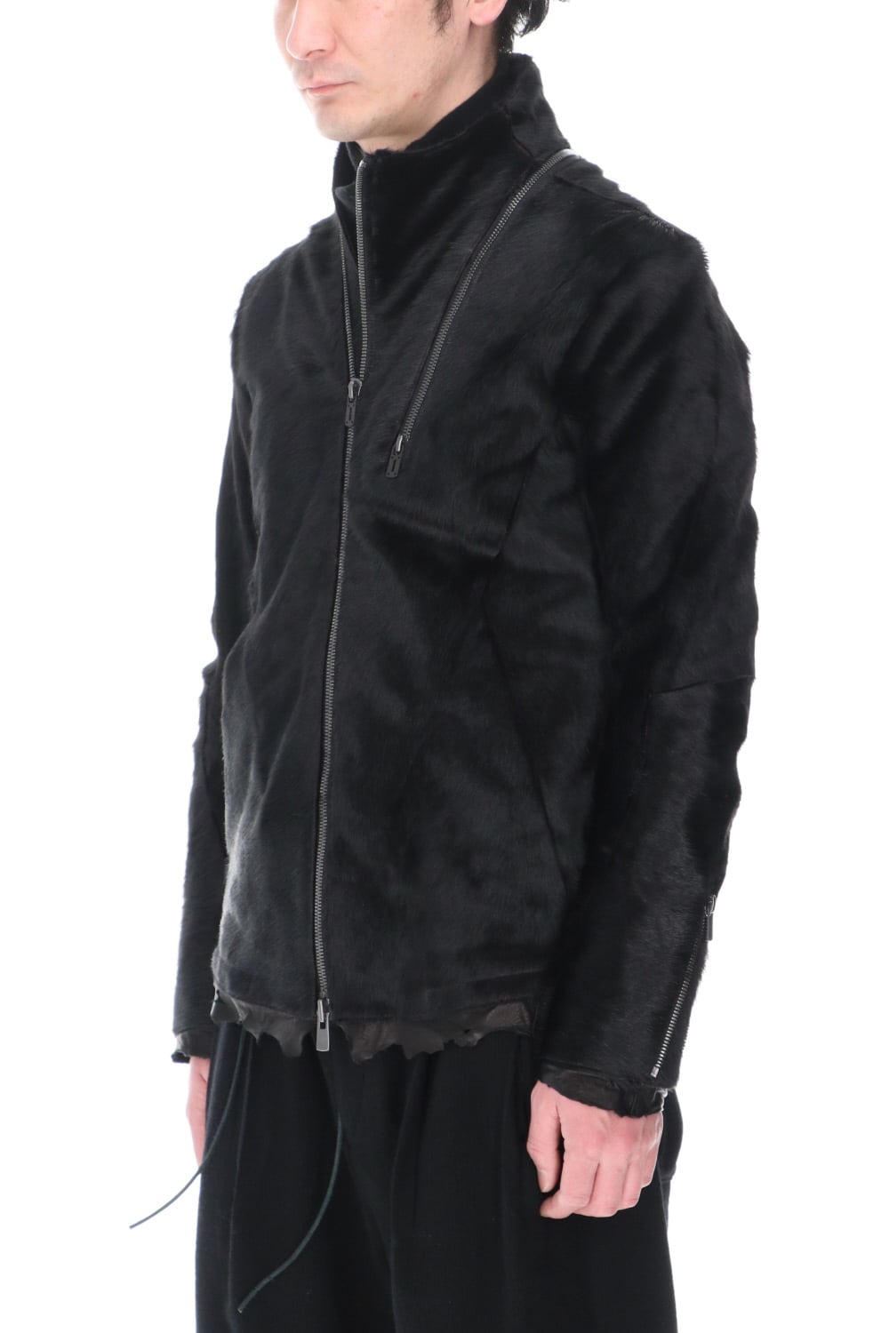 Hair Pony Leather High-Neck Jacket