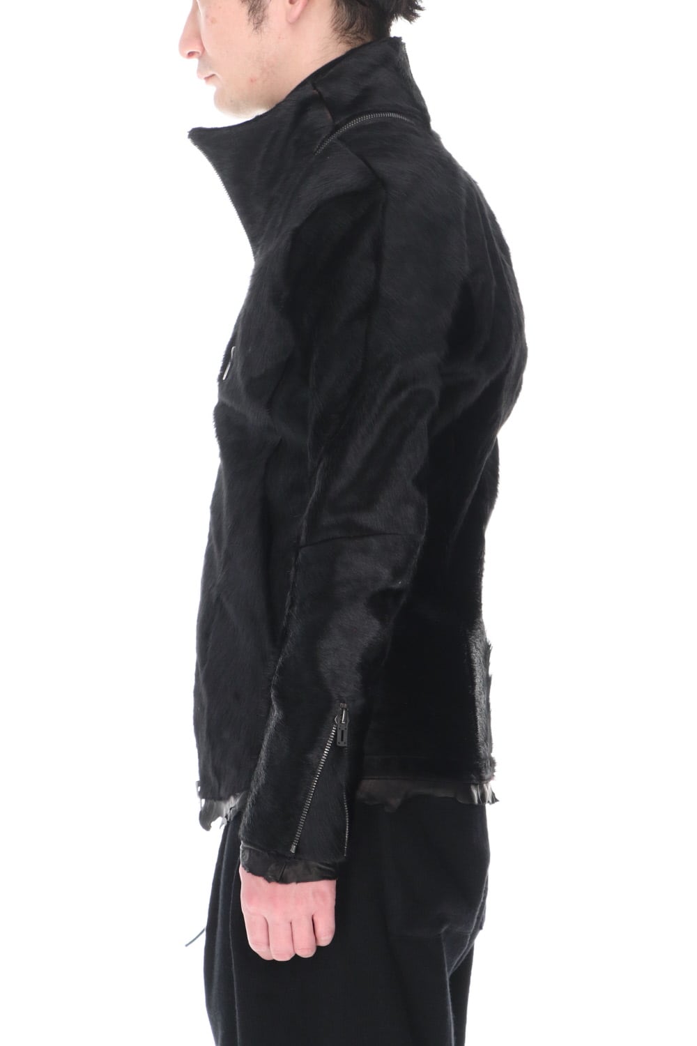 Hair Pony Leather High-Neck Jacket