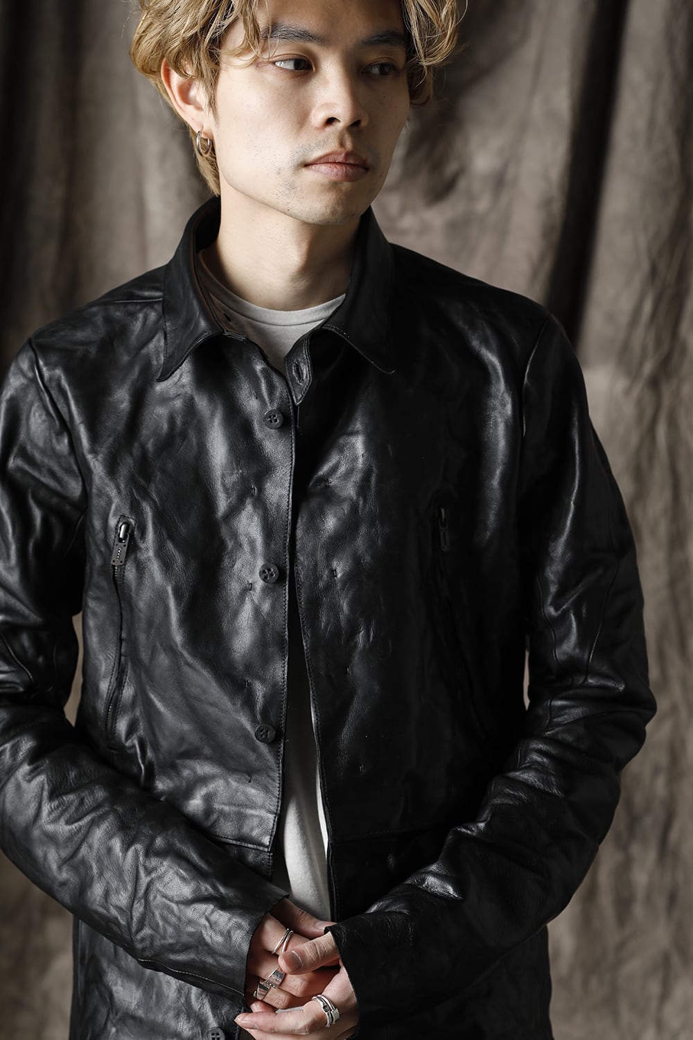 ホースレザーシャツジャケット Black
