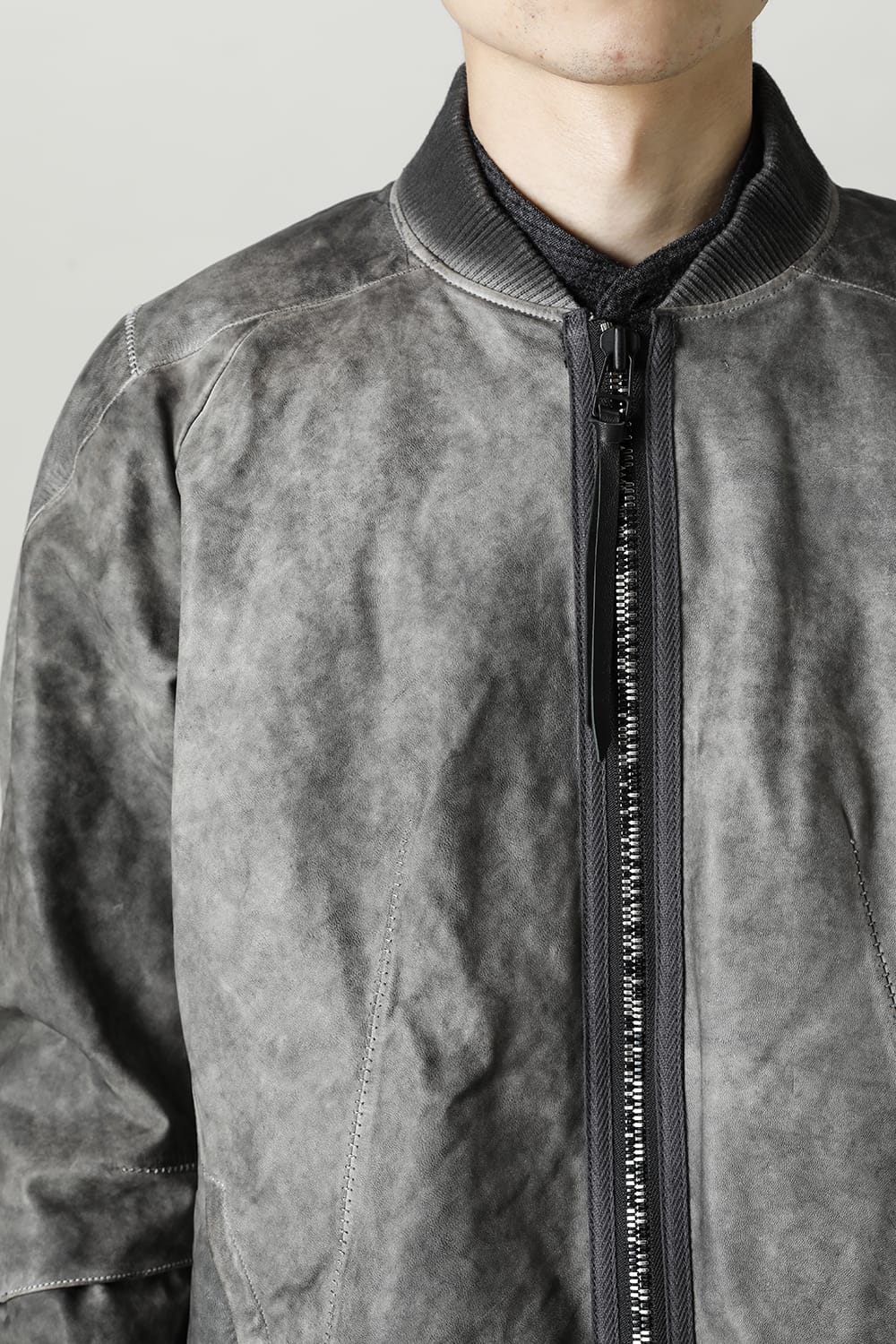 D.HYGEN×ARTEFACT Collaboration Item- Dye Horse Leather Bomber JKT Gray
