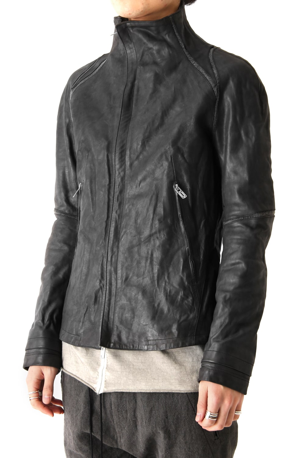 High Neck Leather Jacket