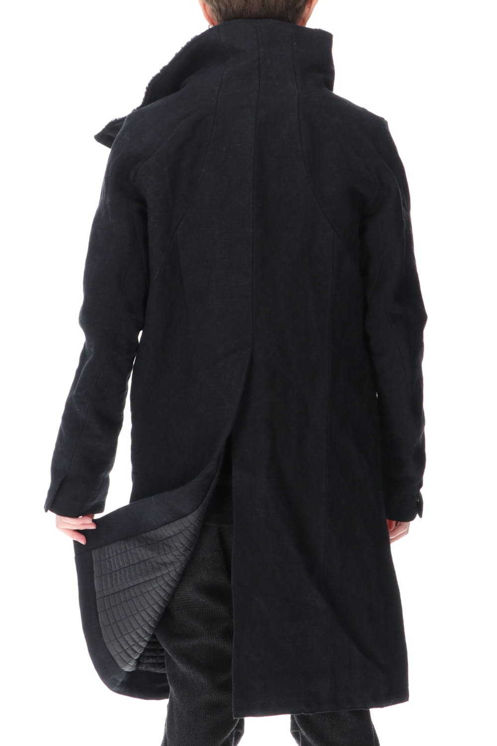 Jute Cotton Military twill High neck coat Black