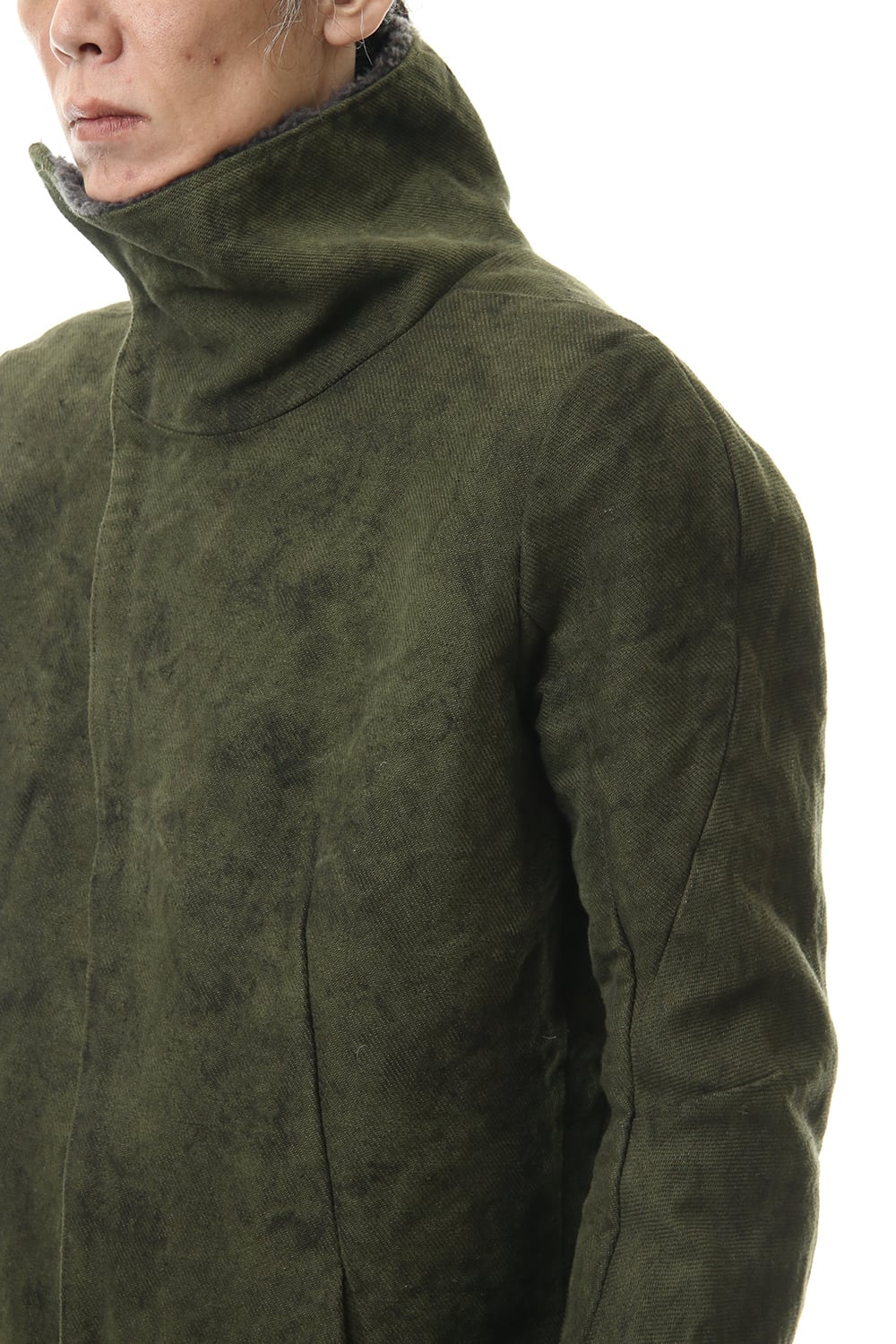 Jute Cotton Military twill High neck coat Khaki