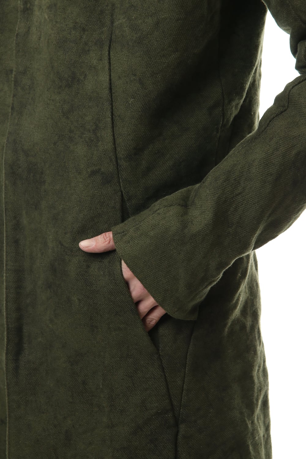 Jute Cotton Military twill High neck coat Khaki