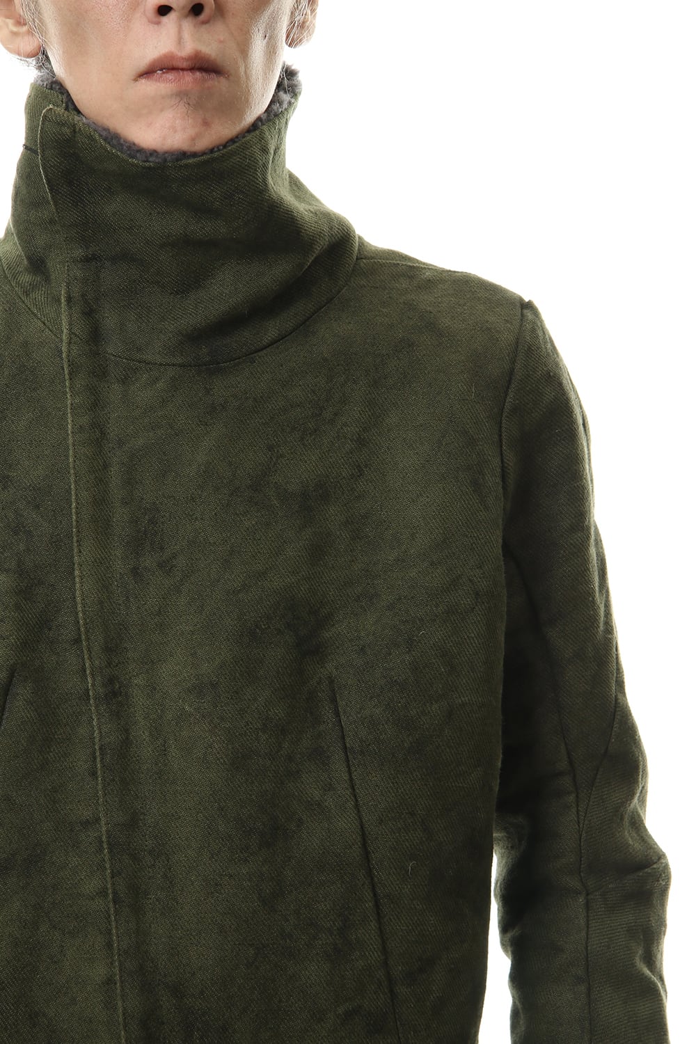 Jute Cotton Military twill High neck coat Khaki