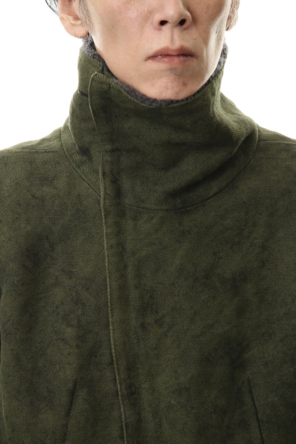 Jute Cotton Military twill High neck coat Khaki