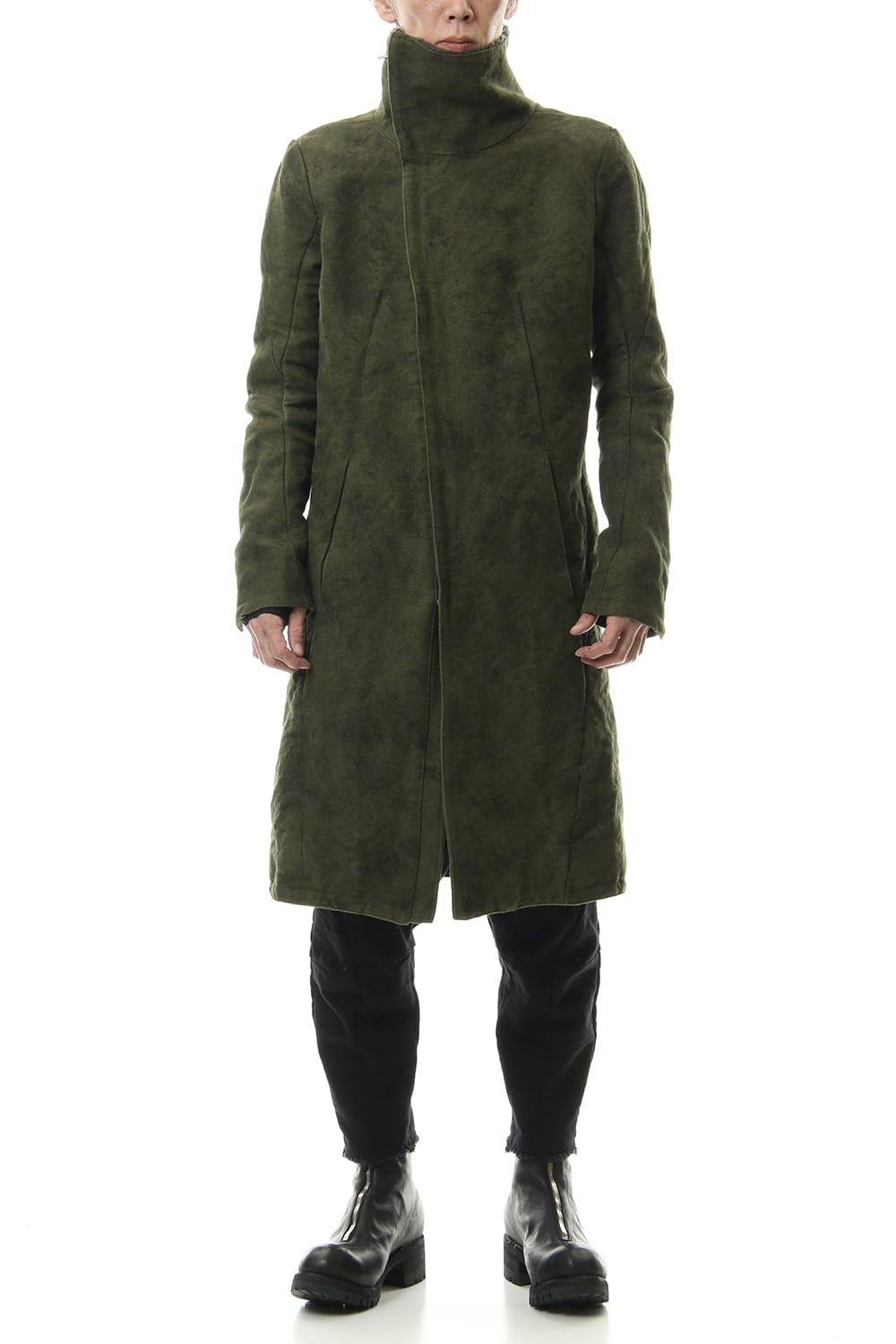 Jute Cotton Military twill High neck coat Khaki